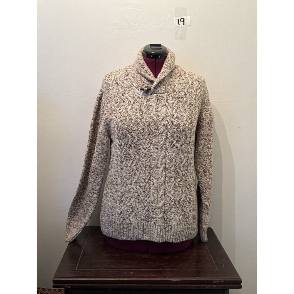 Outpost Makers Cable Knit Shawl Collar Sweater Mens Large Toggle Brown